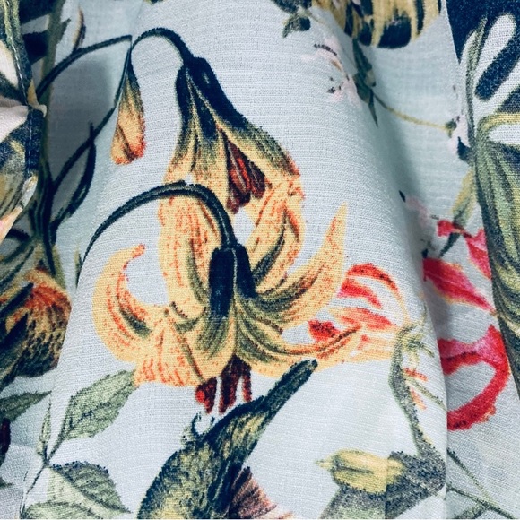 june & hudson Sleeveless Blouse Tropical Floral & Birds Ruffles Elastic Waist - Picture 5 of 8